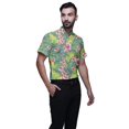 thumbnail image 2 of BESTMAN Chemise en Coton pour Hommes à Manches Courtes Imprimée Col Mandarin Chemise Décontractée Gris, 2 of 5