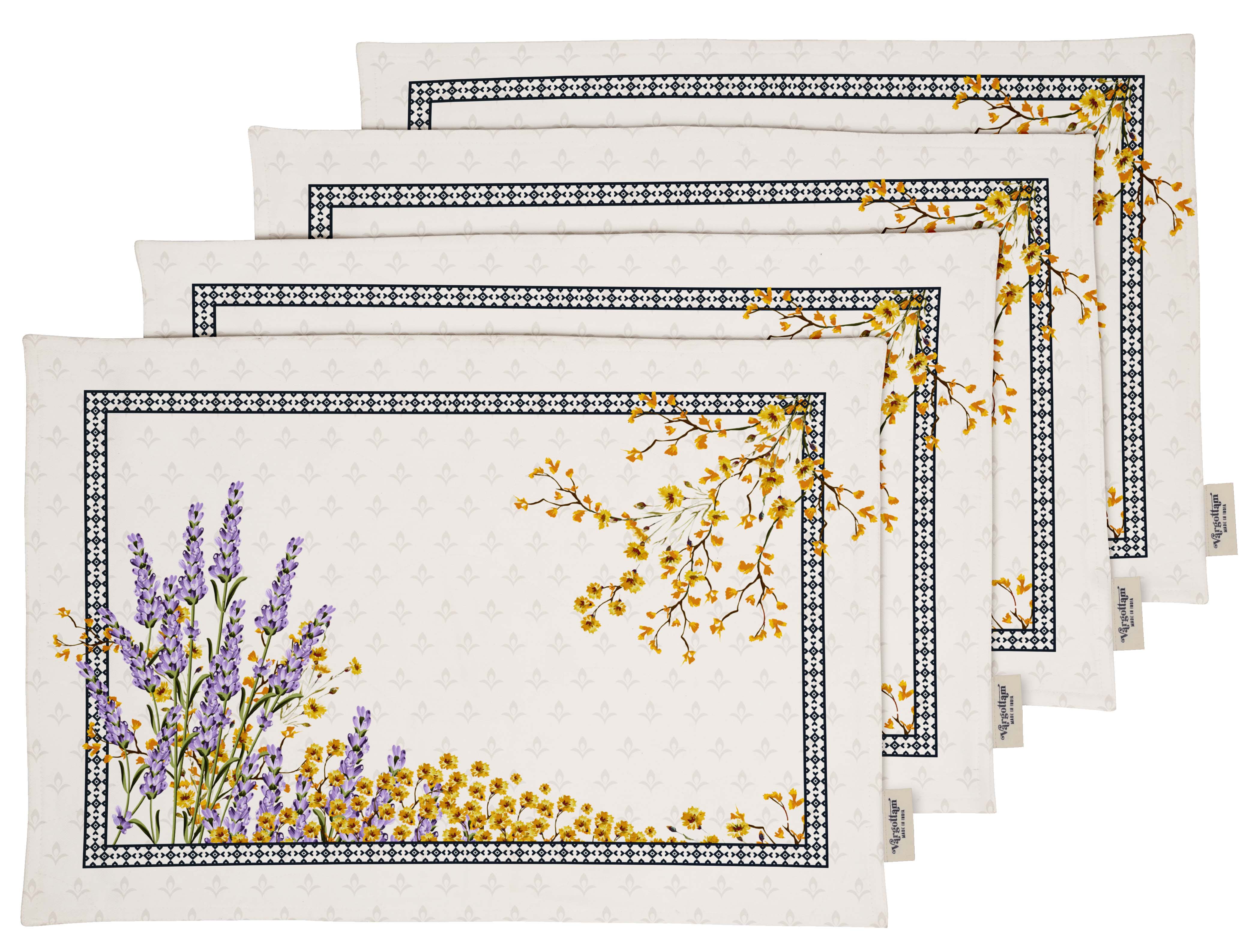 Vargottam Placemats- Placemat For Dining Table, Set Of 4- Printed & Reversible CottonNapkin-IndoorPlacematsFor Home & Kitchen Dining Table- Lavender (Purple & White)