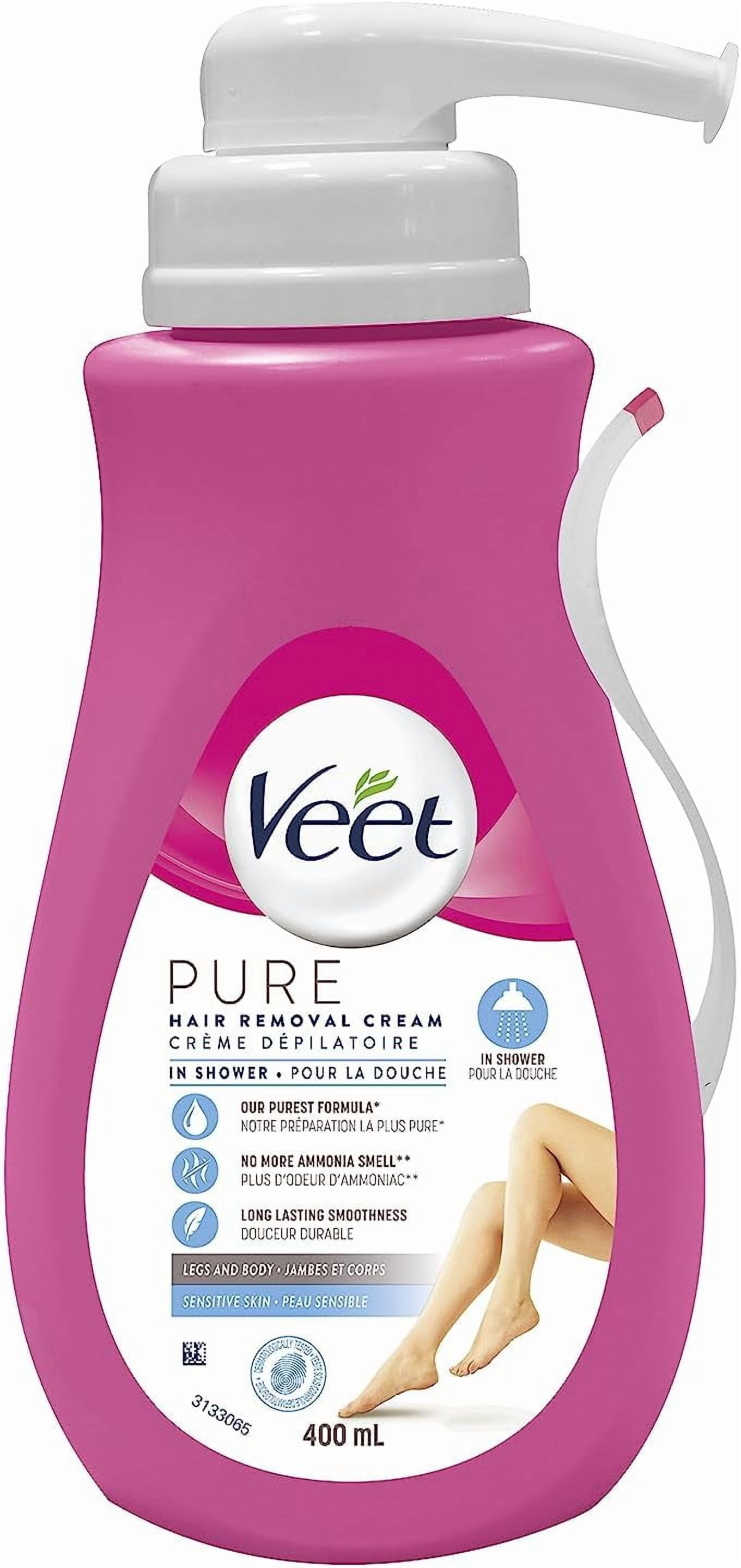 Veet® Pure™Hair Removal Cream for Sensitive Skin – Legs & Body Hair Remover with No Ammonia Smell, In- Shower Hair Removal Formula for Quick & Smooth Results, 400 mL