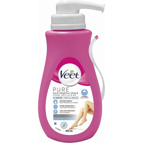 Veet® Pure™ Crème Dépilatoire pour peaux sensibles – Épilation des jambes et du corps sans odeur d'ammoniaque, formule pour une épilation rapide et douce sous la douche, 400 mL