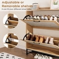 thumbnail image 4 of Toytexx 2-Tier Rattan Shoe Cabinet with Flip Drawers, Adjustable Shelves and Metal Base, Light Oak Finish, 4 of 7