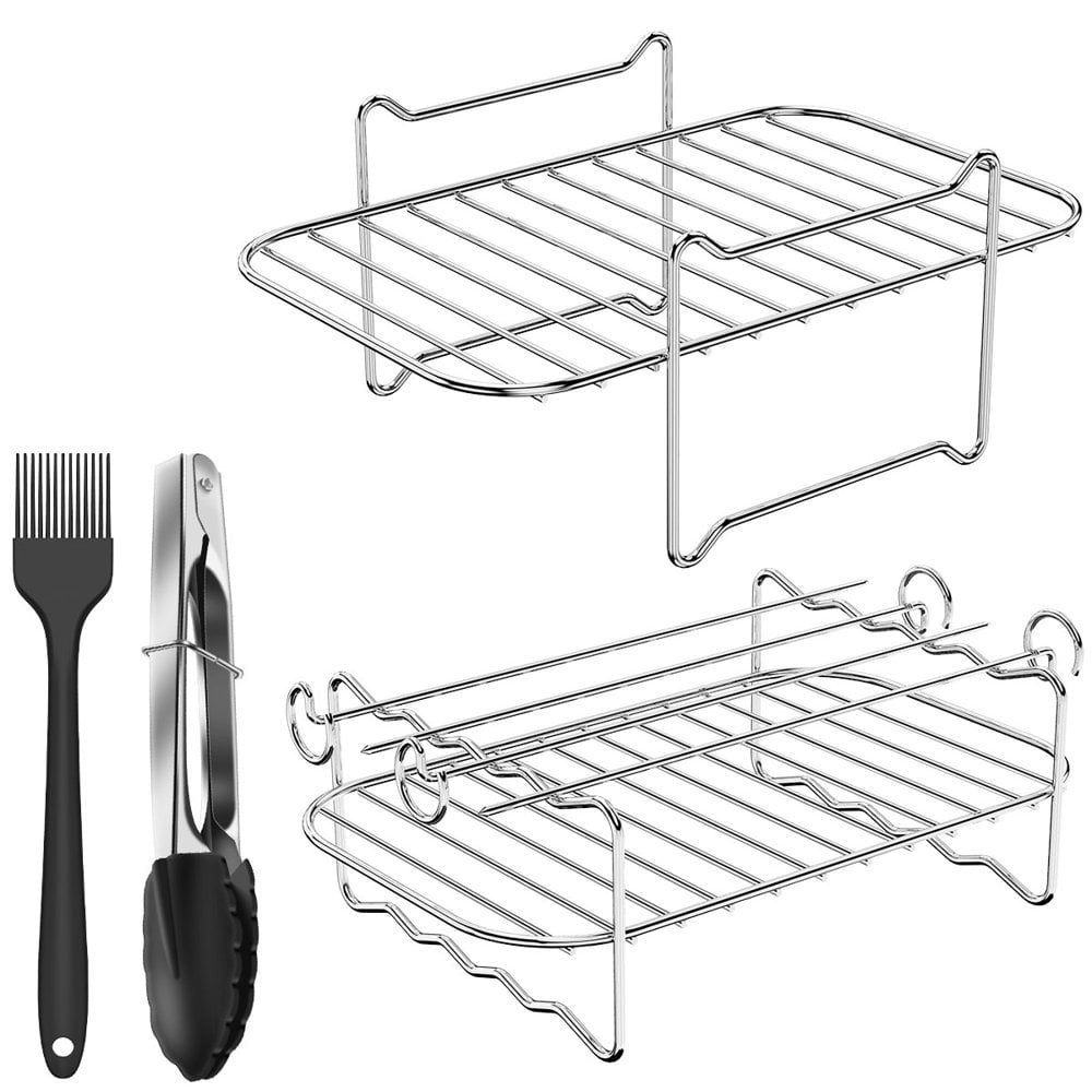 PENGXIANG 8Pcs Air Fryer Rack 304 Stainless Steel Air Fryer Grill Rack Multipurpose Air Fryer Accessories for Skewer Pies Compatible with Ninja Instant Vortex Chefman Bella NuWave