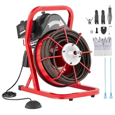 VEVOR Tarière de Nettoyage de Drain 75 Pieds x 1/2 Pouce Alimentation Manuelle et 4 Coupe-Vidange