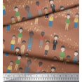 thumbnail image 2 of Soimoi Brown polyester Crepe Fabric Human Group Decor Fabric Printed Yard 52 Inch Wide, 2 of 3