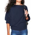 thumbnail image 1 of MAWCLOS Women Pullover Solid Color Jumper Tops Winter Warm Sweater Cozy Work Bat Sleeve Knitted Sweaters Navy Blue M, 1 of 2