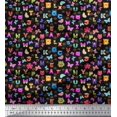 thumbnail image 1 of Soimoi Black Cotton Poplin Fabric Insect,Sun & Cartoon Alphabets Text Decor Fabric Printed BTY 56 Inch Wide, 1 of 3