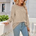thumbnail image 2 of IROINID en Solde T-Shirt à Manches Longues en Polyester pour Femmes Confortable Été Col Rond Hauts Sexy Blouse Régulière Unie, Beige, 2 of 7