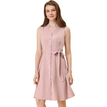 INSPIRE CHIC Women's Sleeveless V Neck Summer Midi Button Front Dress Lake Blue XS