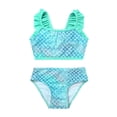 thumbnail image 1 of Rswnyirn Little Girls Mermaid 2 Pcs Swimsuits Fishscale Printed Ruffles Straps Swim Top with Bikini Brief Green 4T, 1 of 7