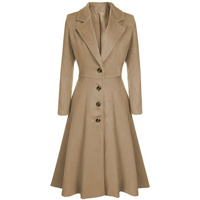 Women‘s Woolen Blend Coats Coat Lapel Wrap Swing Flared Winter Long Overcoat Jacket