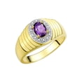 thumbnail image 3 of RYLOS Men's Rings 14K Yellow Gold Classic Halo Of  Diamonds 7X5MM Oval Gemstone Ring Amethyst February Birthstone Rings For Men Size 9, 3 of 7