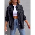 thumbnail image 3 of SEARIPE Women‘s Casual Denim Jacket Frayed Hem Ripped Long Sleeve Jean Jacket With Pockets Pink M, 3 of 7