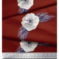 thumbnail image 2 of Soimoi Red Moss Georgette Fabric Leaves & Anemone Floral Print Sewing Fabric Yard 42 Inch Wide, 2 of 5