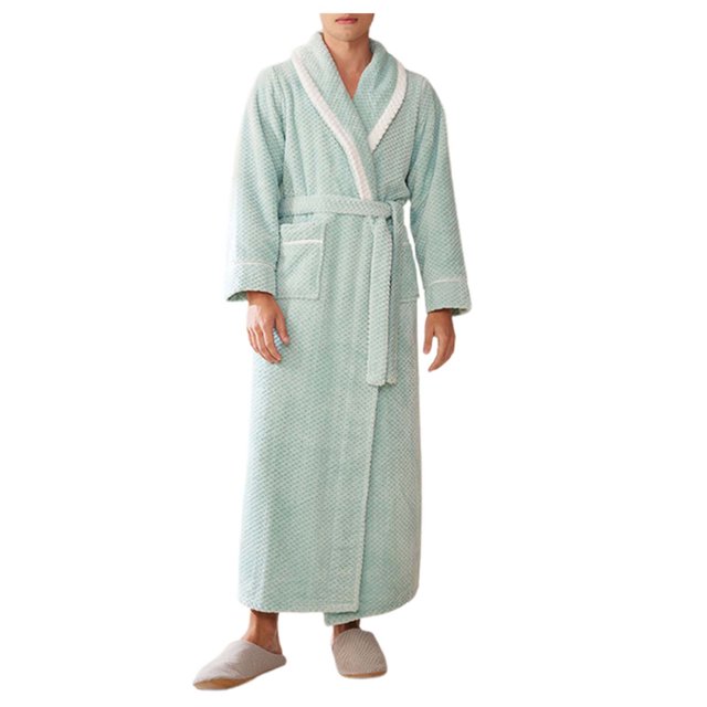 FhsagQ Pajamas Men's Pajamas Sleepwear Long Mens Fuzzy Robe Mid Length Bathrobe Belted Soft Bath Robes Kimono Robe with Pockets Fall Winter Spa Robes Mens Pajamas Trunks Low Rise Super Fit Green M