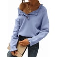 thumbnail image 3 of Women Sweaters Fall Winter Clothes Long Sleeve Button Up Ruffle Crew Neck Casual Knitted Pullover Tops XL, 3 of 8