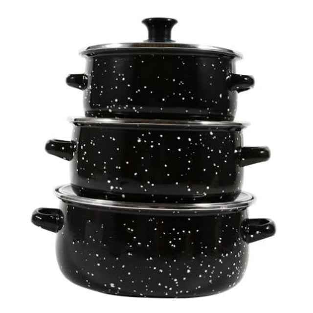 Siruishop 3 Pieces Enamel Stockpot with Lid Slow Cooker for Restaurant Wedding Kitchen black