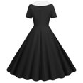 thumbnail image 4 of Robes d'Été pour Femmes Commerce Extérieur Col en V Manches Courtes Rétro Double Boutonnage Bouton Robe d'Été Noire L, 4 of 4