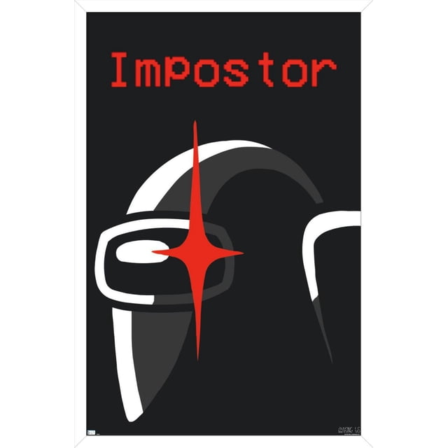 Among Us - Affiche Murale d'Un Imposteur, 22,375 Po x 34 Po, Représentant un Casque de Coéquipier Noir Centré avec une Visière Rouge en Forme d'Étoile et un Texte « Imposteur » Rouge Pixélisé au-Dessus, Imprimée sur Papier Brillant pour une Déco Intérieure Vibrante, Idéale pour les Chambres, les Bureaux Ou les Dortoirs.