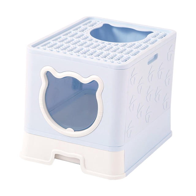 Hooded Cat Litter Box Detachable Fully Enclosed Cat Toilet Reusable Cat Sand Box blue