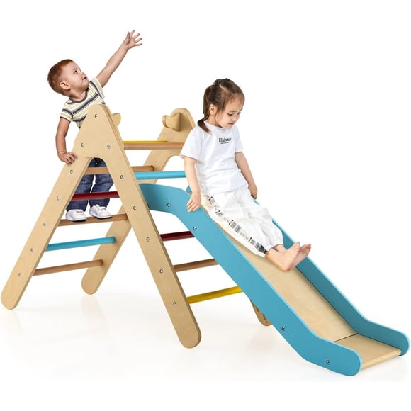 OLAKIDS Triangle d'Escalade pour Tout-Petits, Jouet d'Escalade en Bois 2 en 1 pour Enfants avec Rampe, Échelle, Glissade pour Gym, Aire de Jeux, Structure de Jeu d'Escalade Intérieure pour Bébé, Ensemble d'Activités pour Garçons et Filles