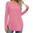 thumbnail image 2 of Pisexur Hauts pour Femmes Décontractés Col Rond T-Shirts Couleur Unie Été Classique Manches Longues Tuniques Tendance Blouses Automne, 2 of 6