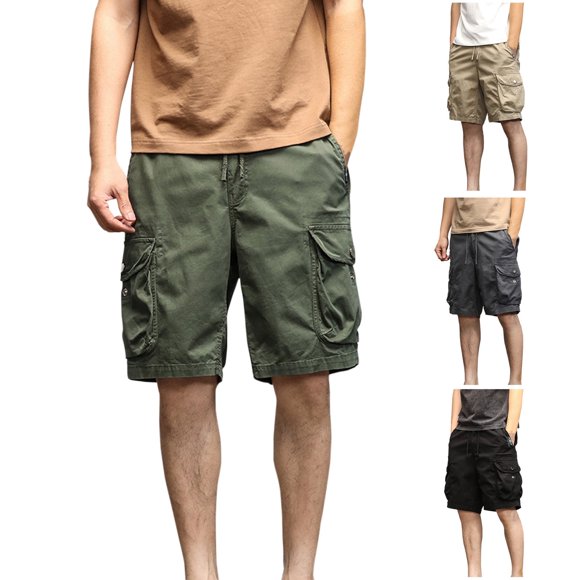 BADHUB Drawstring Work Shorts for Men Multi-Pocket Cargo Shorts Ripstop Solid Color Baggy Outdoor Hiking Shorts with Pocket Clearance Gray XL