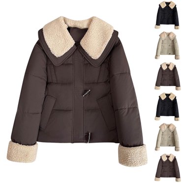 Nfurl Womens Quilted Jackets Warm Fleece Lapel Solid Color Puffer Jacket with Pockets Casual Outerwear Ladies Winter Coats for Going Out Green XL