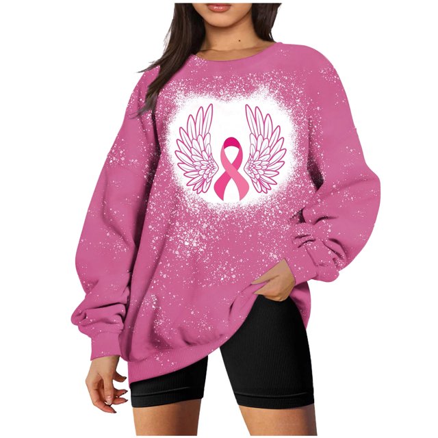 Penkiiy Chandail pour Femmes Mode Femmes Été Ample Imprimé T-Shirt à Col Rond Manches Longues Blouse Décontractée Rose Vêtements Y2K