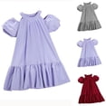 thumbnail image 1 of Milgrthf Robe à Volants pour Filles, Ligne A, Évasée, Ceinturée, Robe Décontractée de Fête, Couleur Unie, avec Ceinture, pour Adolescentes de 6 à 16 Ans, Violet, 1 of 9