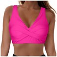 thumbnail image 1 of Huesdet Haut de Bikini pour Femmes Bretelles Spaghetti Réglables Haut de Maillot de Bain Col Rond Rembourré (Rose Vif, TG), 1 of 9