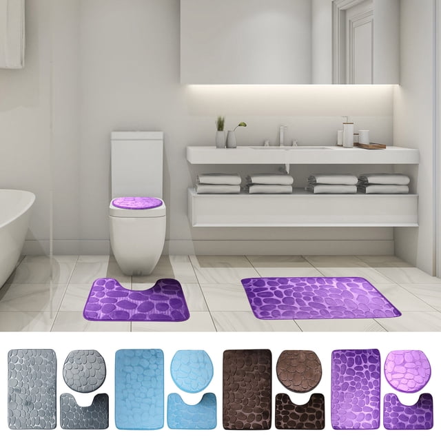 LSLJS Bath Mats for Bathroom - Bathroom Rugs Memory Foam Bath Mat Set 3 Pcs Bathroom Rugs Set Toilet Mats Soft Comfortable Water Absorption Nonslip Thick Machine Wash