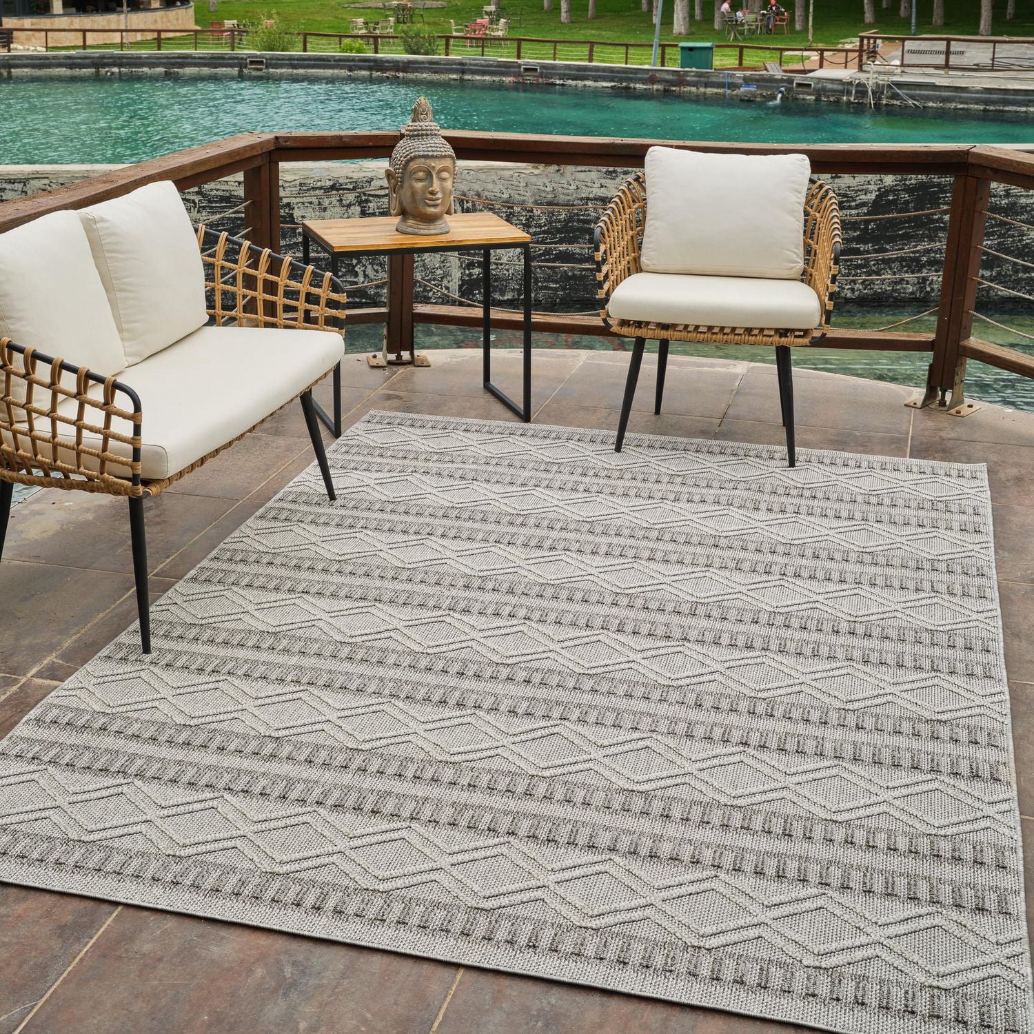 Tapis d'interieur exterieur abstrait Rug Branch Hogar, gris beige, moderne - Salon, chambre, salle a manger et cuisine