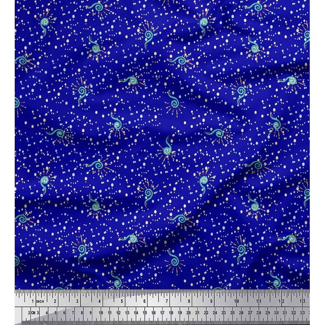 Soimoi Blue polyester Crepe Fabric Spiral & Dots Print Sewing Fabric Yard 52 Inch Wide