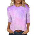 thumbnail image 1 of Besolor T-Shirts à Manches 3/4 pour Femmes Hauts Tendance à Col Rond Teinture sur Nœuds Blouse Décontractée Ample pour Sorties, 1 of 5