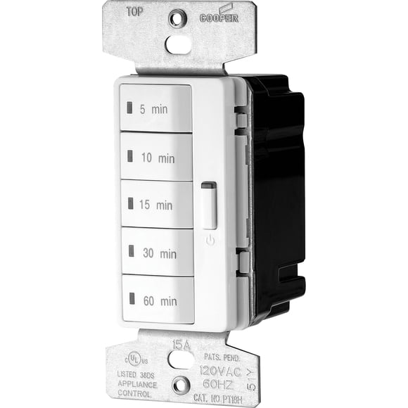 Eaton PT18M-W-K 1800-Watt 15-Amp 125-Volt 5-Button Minute Timer with Auto- Off Without Wallplate, White