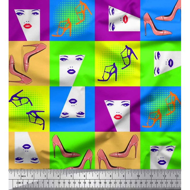 Soimoi Tissu Satin Modal Femmes Visage et Talons Hauts Tissu à Imprimé Mode au Mètre 42 Pouces de Large