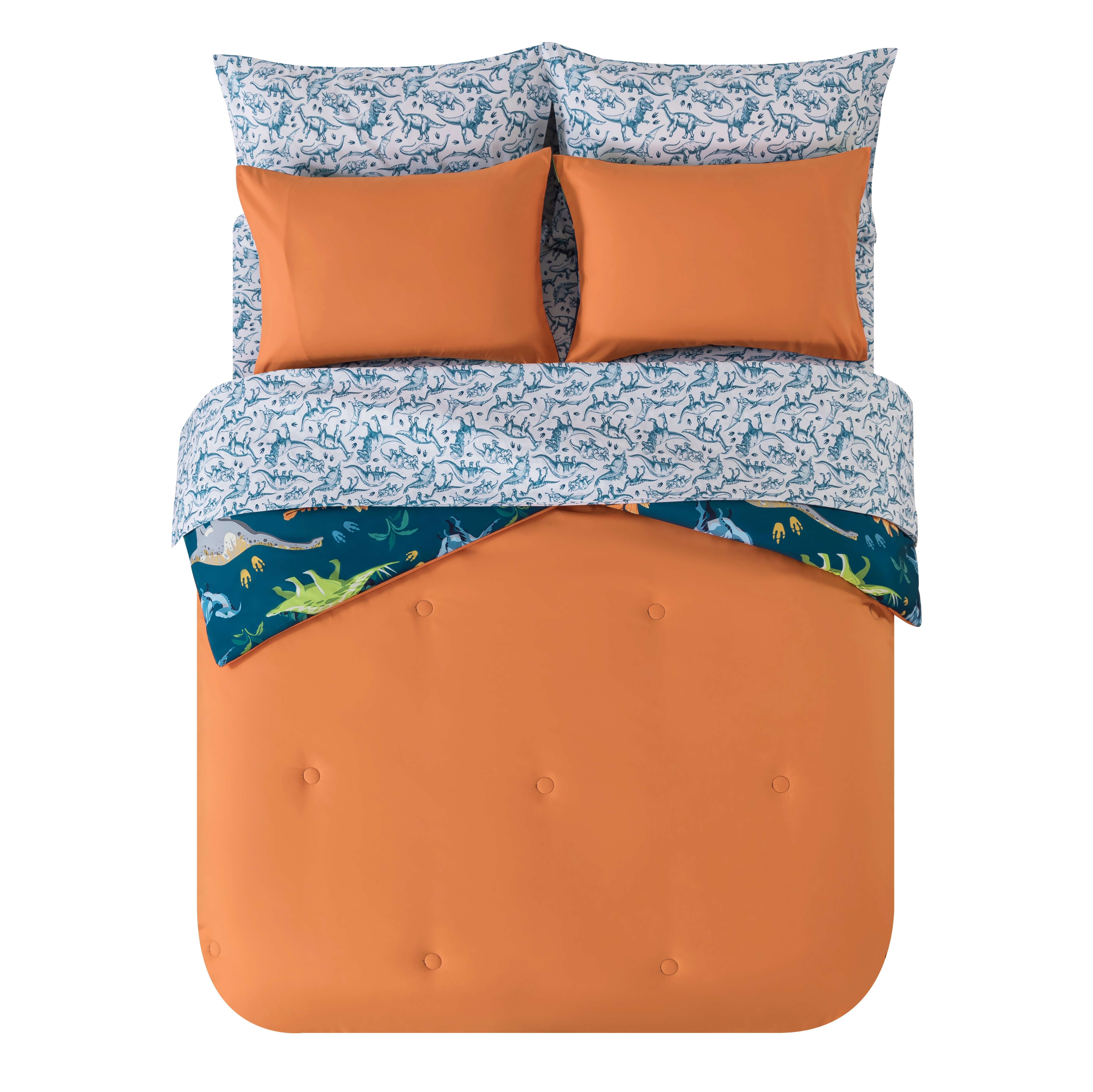 Mainstays Ensemble de literie 7 pièces « lit dans un sac » pour enfants dinosaures, couette réversible, grand lit (Double)