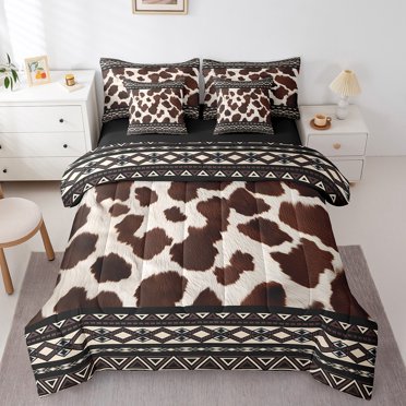 Erosebridal 7 Piece Bed in a Bag Queen Size Comforter Set for Kids Western Cowhide Bedding Set,Farmhouse Reversible Bed Set,Westerm Aztec Comforter with Sheet Set,All Season