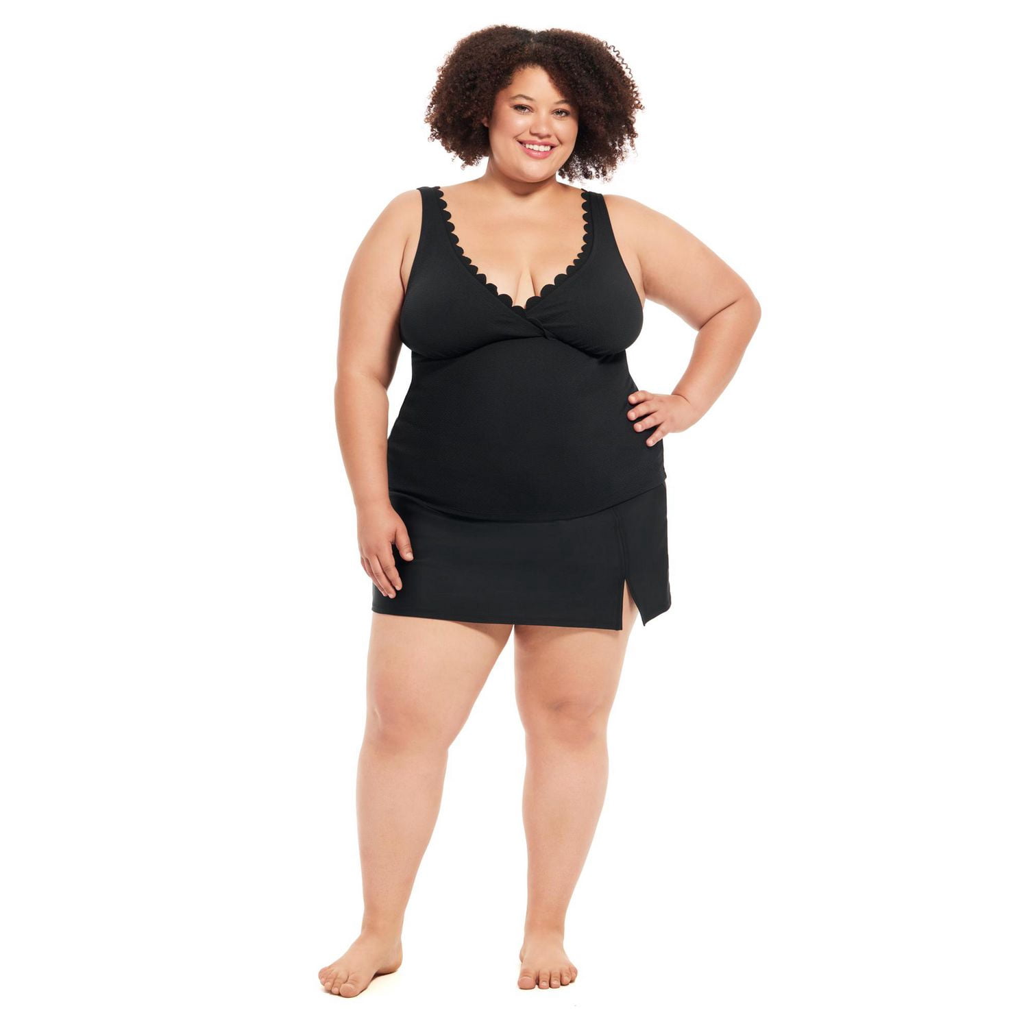 Krista Plus Haut de maillot de bain tankini à encolure en V avec bordure festonnée pour femme