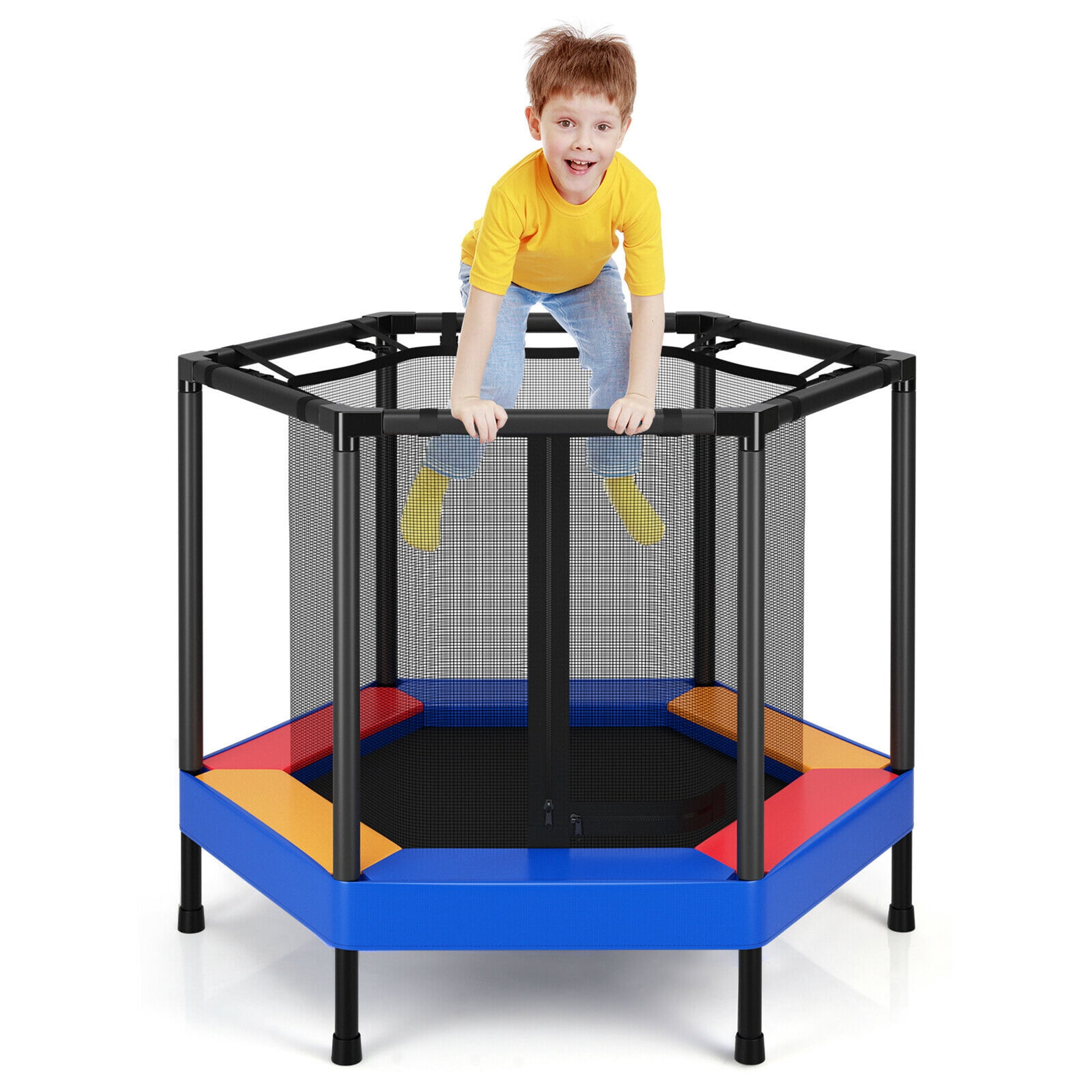Gymax Trampoline Hexagonal de 48 Pieds' pour Enfants, Saut Récréatif avec Rampes Rembourrées en Mousse