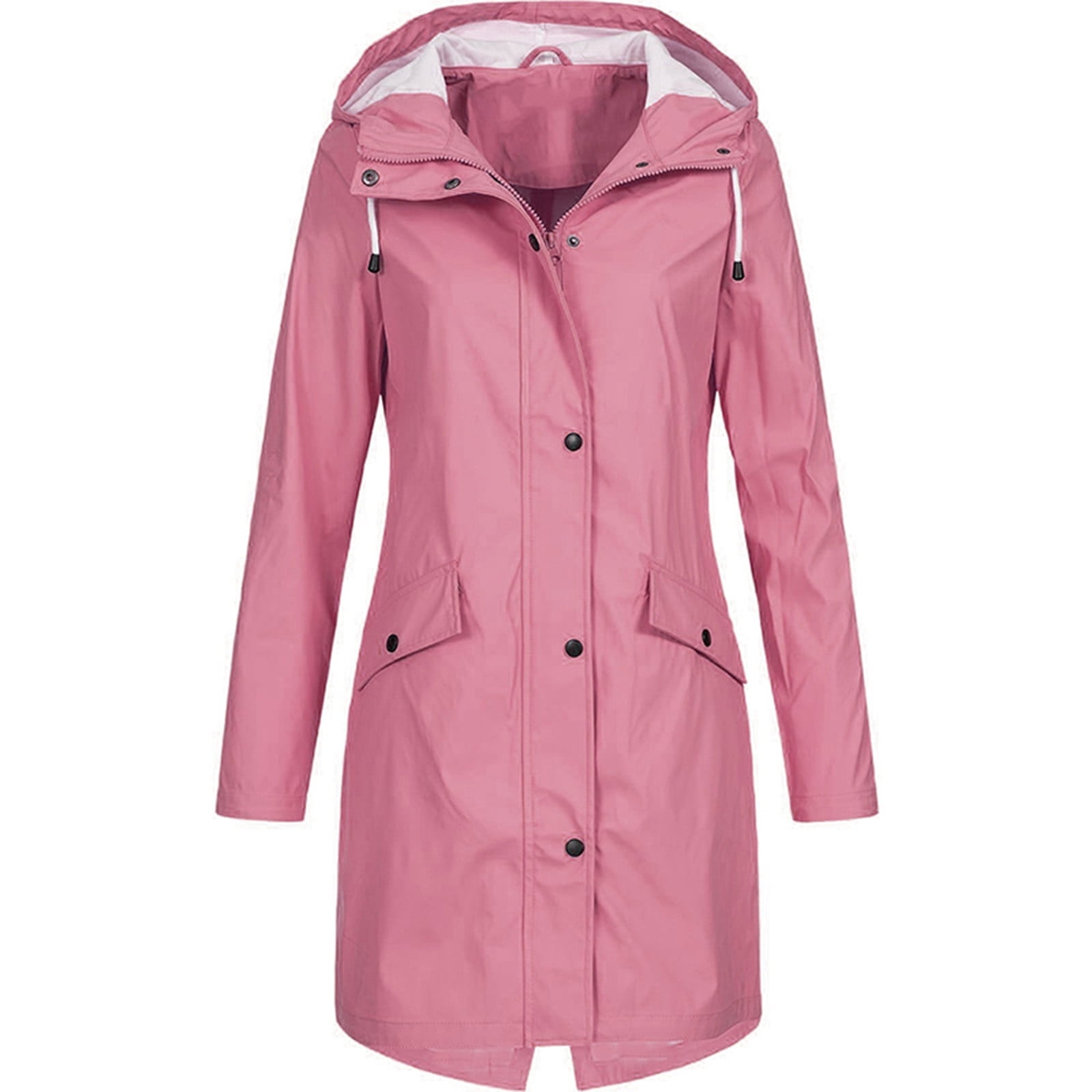Spring Jackets for Women Solid Rain Jacket Outdoor Plus Size Waterproof Hooded Raincoat Windproof Womens Windbreaker Jacket on Clearance