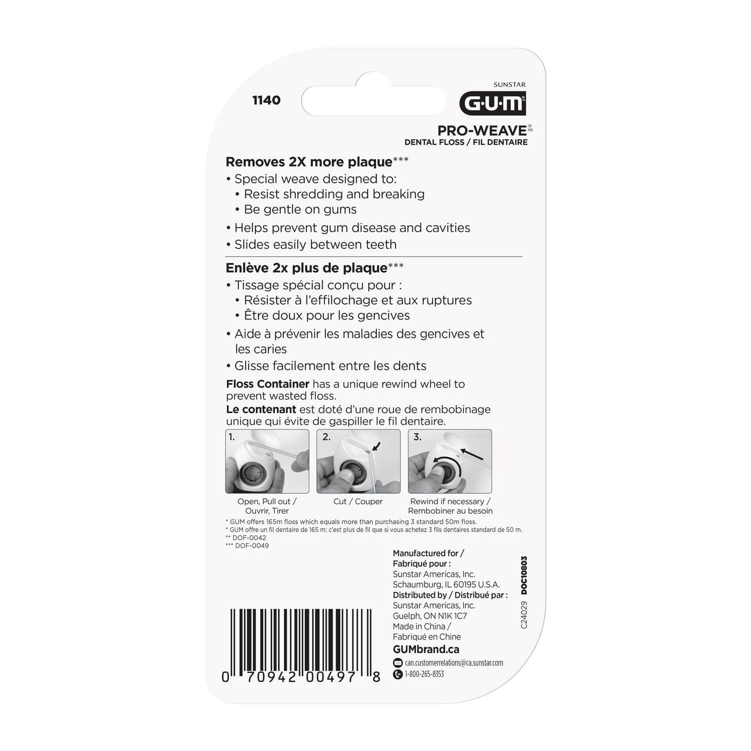 GUM® Pro-Weave® Waxed Dental String Floss, Unflavored, 165M