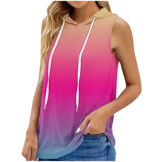 IROINID T-Shirt Sans Manches pour Femmes en Solde, Sweat à Capuche Sport Imprimé Col Rond Ample Surdimensionné Rose Vif m