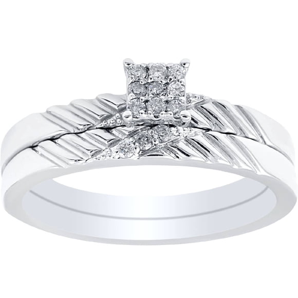 Diamond Engagement Matching Wedding Ring Set 14K White Gold