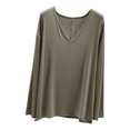 thumbnail image 1 of MeetoTime V Neck Long Sleeve Shirts for Women Comfortable Loose Tops Solid Color Lounge Tops Pullover, 1 of 7