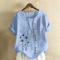 thumbnail image 1 of Jusqu'à 50 % de Rabais Horkkom Hauts Grande Taille pour Femmes Été Décontracté Chemises en Lin à Manches Courtes Col Rond Imprimé Floral Blouses Amples, 1 of 4