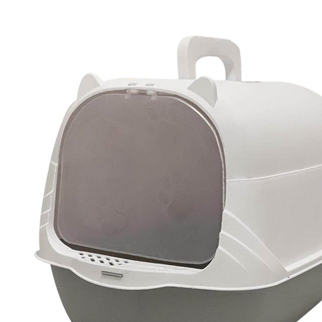 fastboy Cat Litter Box with Lid Portable Anti Splashing Easy Tidy Handle grey
