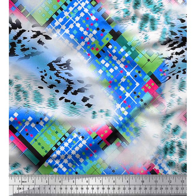 Soimoi Blue Rayon Fabric Geometric & Leopard Animal Skin Print Fabric by Yard 42 Inch Wide
