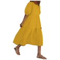 thumbnail image 5 of Robes Noires pour Femmes Mode Femmes Ample Couleur Unie Col Rond Manches Bouffantes Robe Décontractée Manches Courtes, 5 of 5