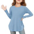 thumbnail image 2 of Plebaso Chemises à Manches Longues pour Filles Col Rond Hauts Décontractés Blouses Amples Unies pour Enfants Printemps Été, 2 of 7
